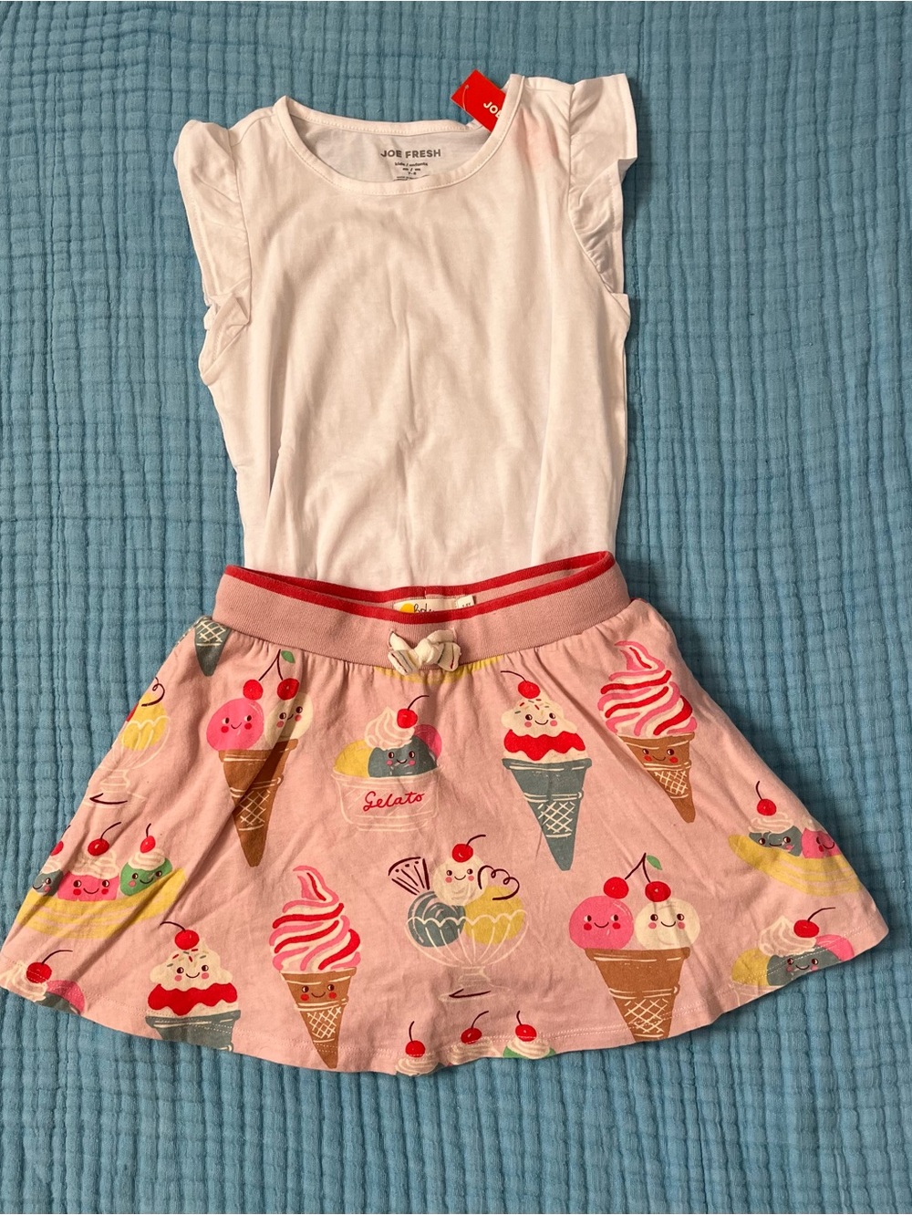 Mini Boden Pink Ice Cream Print Skort & NWT White Flutter tank